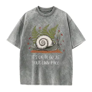 It's Ok To Go At Your Own Pace" Snail T-Shirt, Cute Garden Snail Tee, Motivational Casual Top For Women