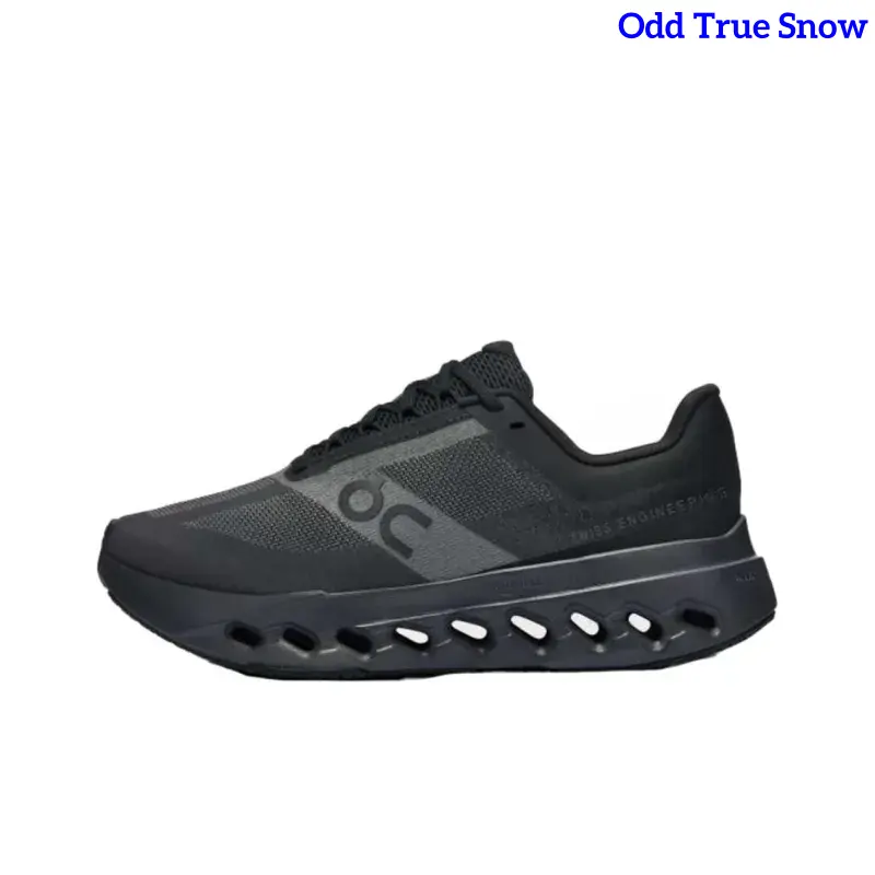 Low Top Full Black Performance Running Sneakers Matte Gradient Mesh Upper Multi-Hollow Wave Cushion Midsole Ultra Light Shock Absorbing Non Slip Unisex Marathon Gym Outdoor Daily Athletic Walking Footwear