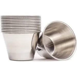 EHOMEA2Z Ramekins Stainless Steel Condiment Sauce Cups, Metal Ramekins, Commercial Grade, Multifunctional, Ideal for All Hot and Cold Sauces, Individual Portion Cups (12, 4 Oz) EHOMEA2Z