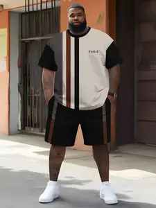 Men's Plus Size 3D Digital Print Short Sleeve and Shorts Set, Loose-Fitting Modern Style, All Seasons Clothing