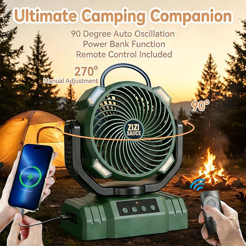 Zizi Sauce Portable LED Camping Fan 10000mAh Rechargeable 8.7-Inch Ultra Quiet Foldable Stand Compact Lightweight 3 Speed Settings for Outdoor Activities Operated Fan for CampingPortable Rechargeable Multifunction Fan battery fan rechargeable fan