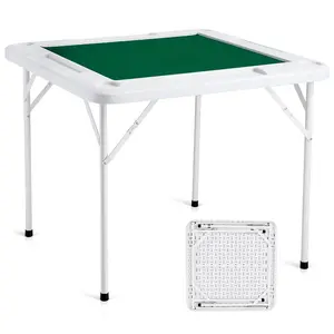 summervibes VEVOR Mahjong Table, 4 Player Folding Domino Table with Wear-Resistant Green Tabletop, Portable Square Card Table with 4 Cup Holders 4 Chip Trays for Mahjong Poker Puzzles, 35.4x 35.4-inch, Foldable Type