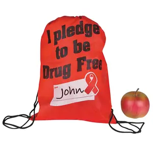 12" x 15" Medium Pledge to be Drug Free Nonwoven Drawstring Bags - 12 Pc.
