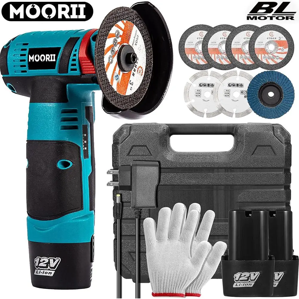 Cordless Angle Grinding Tool, 1 Set 12V Mini Brushless Power Motor 19500RPM Angle Grinding Tool for Thin Steel, Durable Hand Cut Off Electric Grinding