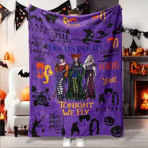 Hocus Pocus Themed Flannel Blanket, Soft Lightweight Warm, Perfect for Bed Sofa Office Camping Travel, Halloween, Festive Gift Idea