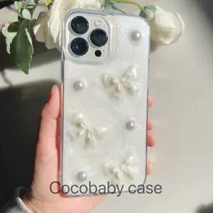 Handmade Resin 3D Bows and pearls charms iPhone case for iPhone 15 14 13 12 11 Pro Max Case\iPhone 14 13 12 11 Pro Case\ iPhone 14 13 12 11 Case Accessories Devices Shockproof Dustproof Mom Handheld Protective Smartphone Cellphone