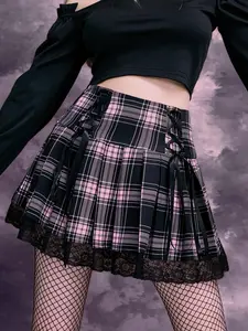 Women's Plaid Print Lace Up Pleated Skirt, Fashionable High Waist Skirt for Daily Wear, Ladies Bottoms for All Seasons, Casual Skirt