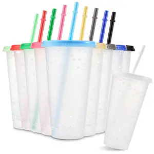 10pcs/24oz/710ml/Reusable Plastic Tumblers With Lid And Straw,Portable Water Bottle,Iced Coffee Cup,Festival Party Supplies,Snowflake Pattern ,Valentine's Day Gift,Thanksgiving Day Gift,Halloween Gift,The Perfect Choice For Giving To Family And Friends