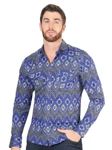 Men’s Long Sleeve Snap Button Western Shirt - Blue 44429