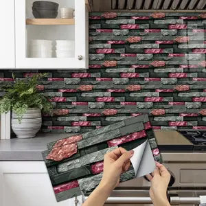 Vintage Tile Stickers, Waterproof Durable Self-Adhesive Stone Look Wall Decals, Kitchen Splash Guard, 15x30cm, 12/24/48 Pieces