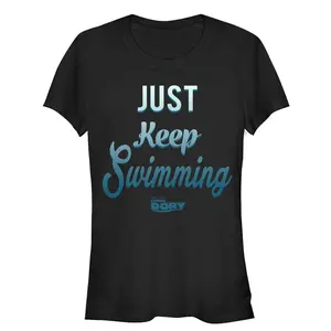 Juniors Womens Finding Dory Just Keep Swimming Motto T-Shirt