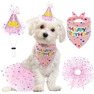 3Pcs/Set Dog Birthday Bandana with Hat and Dress Girl,Puppy Birthday Party Supplies,Cute Pink Tutu Skirt Outfit for Small Medium Large Dogs,Halloween Christmas Gifts,Hand Tools Kits