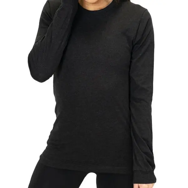 Casual Ribbed Longsleeve Tee for Men & Women, Heather Black Round Neck Top with a Comfortable True to Size Fit, Longsleeves