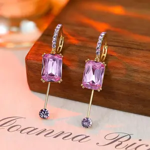 LisiZen Square Crystal Tassel Earrings 14K Gold Plated Sparkling Rhinestone Long Drop Design, Chic Statement Jewelry Fashion Earrings for Women DZEH3340