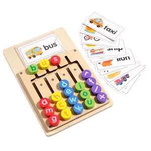 Wooden Word Pairing Game Set, Preschool Alphabet Tool, Includes 12 Dual-Sided Flashcards, Ideal for Learning English Vocabulary & Letters, Perfect Gift for Kids Ages 3-6