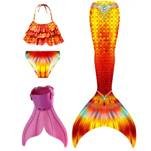 Girls' 3-Piece Mermaid Princess Bikini Swimsuit, Summer Beach Swim Kit (FENFEN-M5)