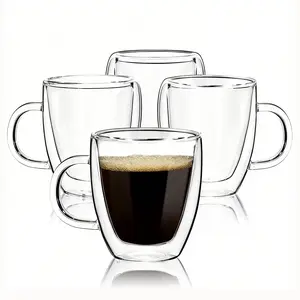 5oz Espresso Cups Set of 4, Small Double Wall Hand Blown Coffee Shots Glass, Expresso Mugs,Tazas de Cafe Expreso, Perfect For Espresso Latte Cappuccinos Tea Bag Juice Drinkware
