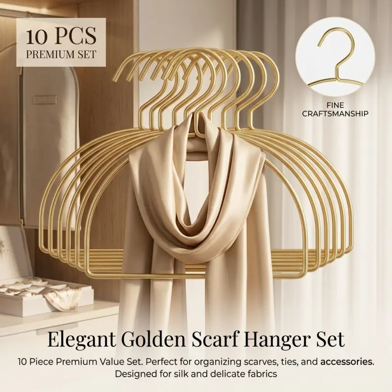 10-Pack Golden Metal Clothes Hangers, Slim Non-Slip Heavy Duty Hangers, Space-Saving Closet Organizers and Storage for Shirts, Coats & Scarves, Shawl Hanger