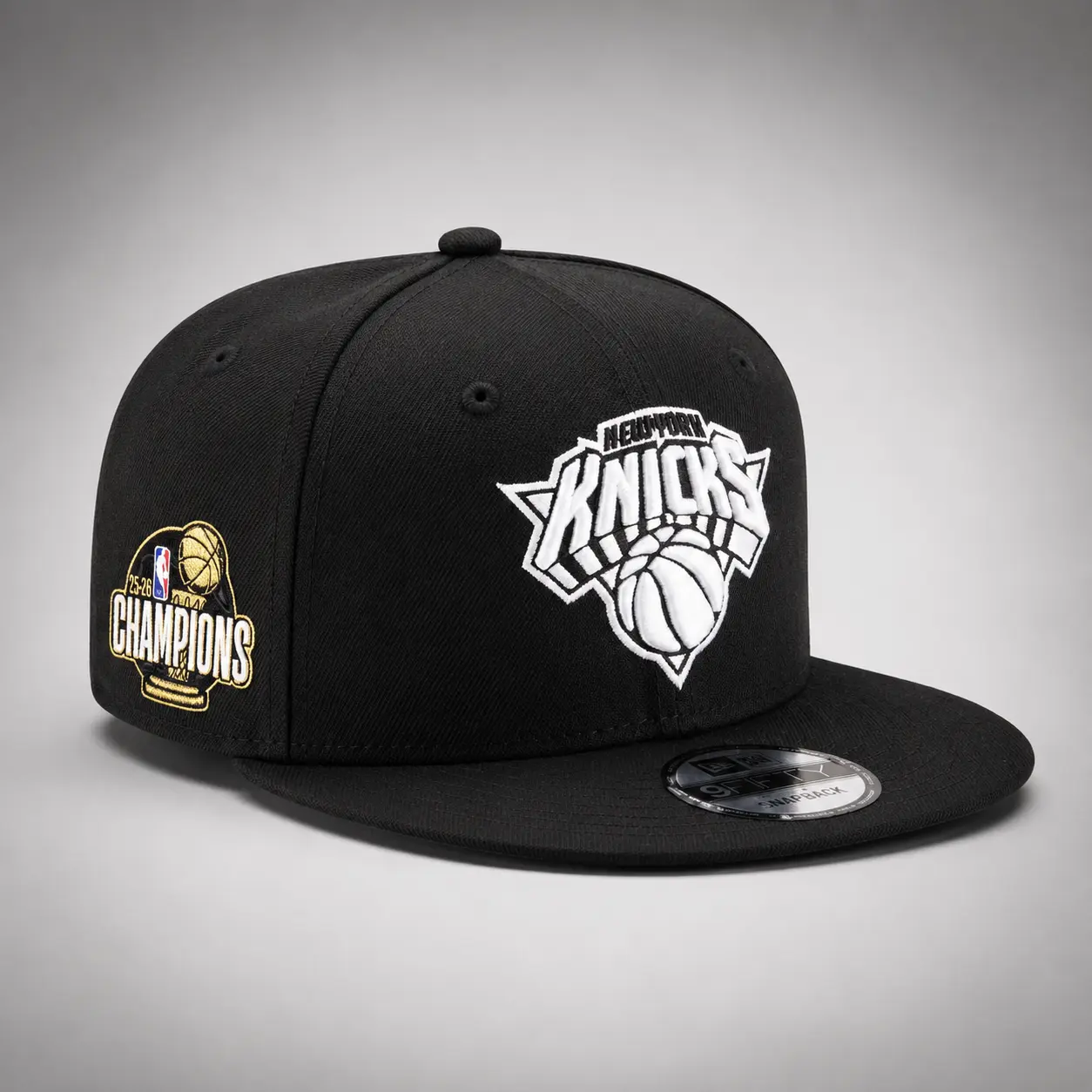 New Era New York Knicks 2026 Champions 9FIFTY Snapback Cap – Black & White Side Patch
