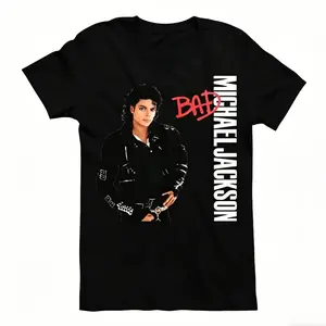 Women's Michael Jackson BAD Short-Sleeve T-Shirt, Classic Casual Streetwear, Legendary King of Pop Retro Music Icon, Comfortable Fabric