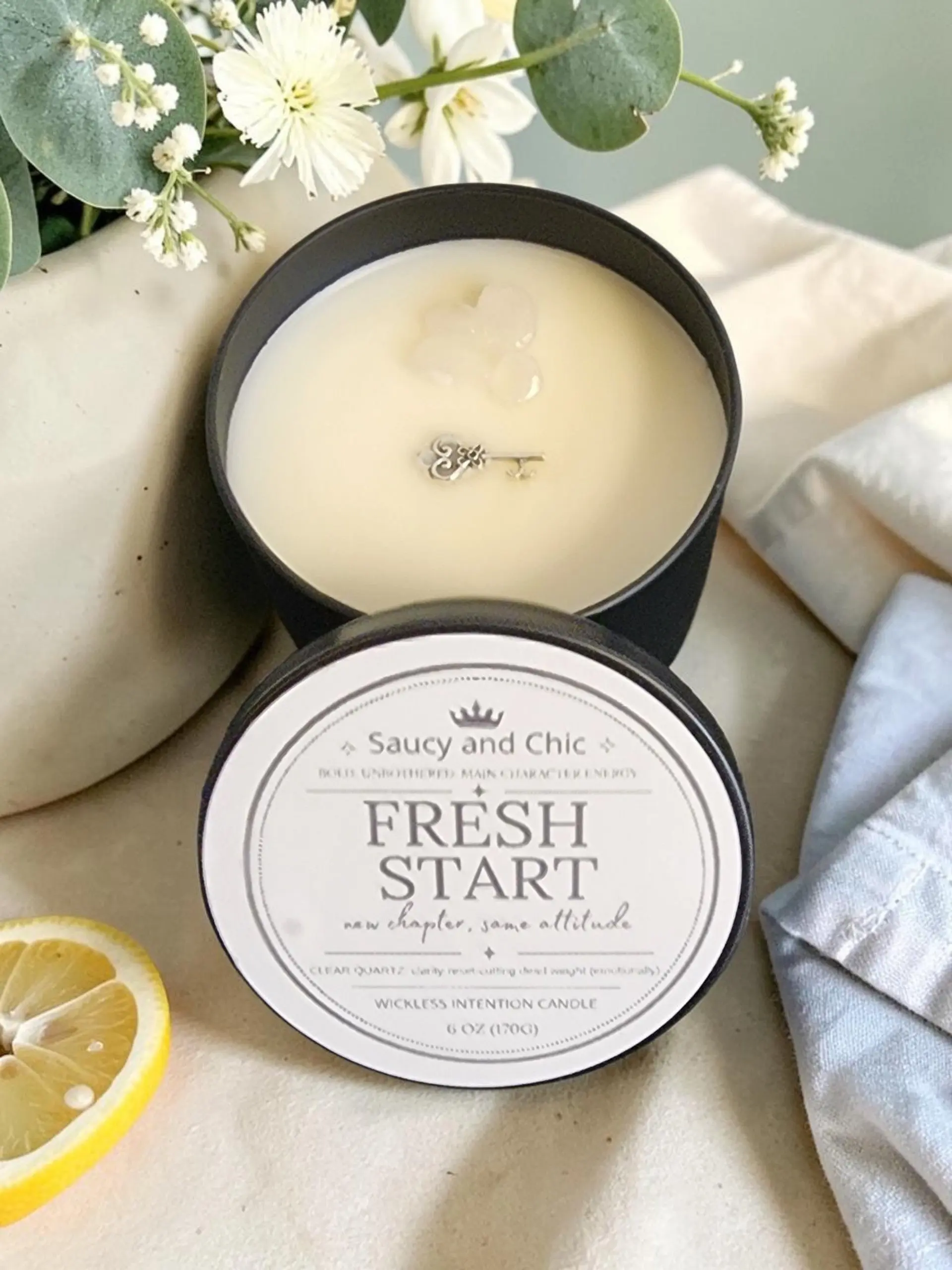 Fresh Start Wickless Intention Candle | Clean Girl Energy Reset Candle for New Beginnings | Minimalist Home Fragrance
