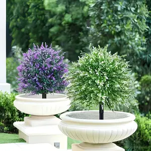 2pcs Realistic Purple Lavender Plants - White and Purple Lavender Synthetic Ground-Planted Tree with Ground Anchors, Durable Plastic Material, Decorative, Artificial Flower Decorations, Suitable for Outdoor/Indoor Decoration, Gardens, Porches, Balconies