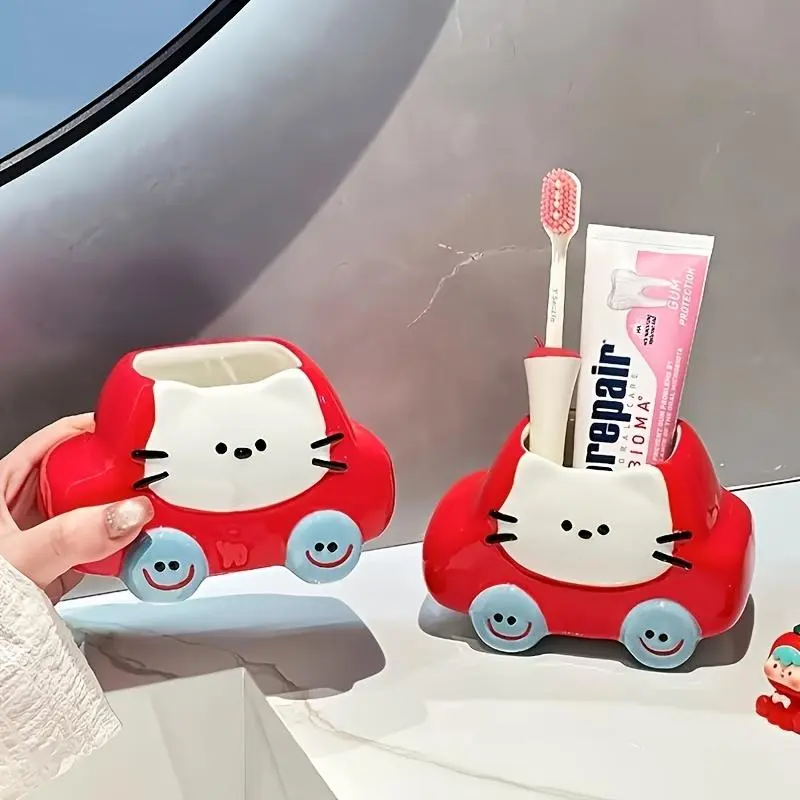 Super Cute Cartoon Car Cat Toothbrush Holder - Fun Bathroom Decor That Makes Brushing Teeth a Joy!