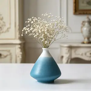 Minimalist Blue- Gradient Ceramic Vase, Nordic Style Mini Hydroponic Flower Pot, Zen Desktop Dried Flower Decor, High-End Living Room Decoration