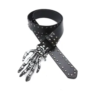 Trendy new devil's hand dark skull rivet belt for men and women, rock style accessory, versatile leather belt