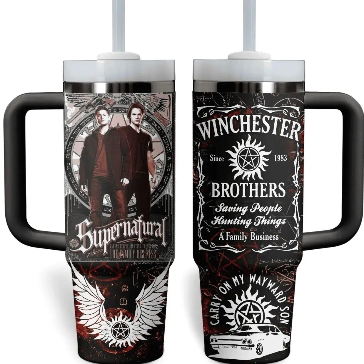 Winchester Bros 40oz Tumbler, Retro TV Show Tumbler For Fan, Supernatural Stainless Steel Tumbler, Funny TV Drinkware Tumbler
