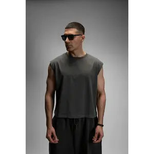 S22 Cropped Sleeveless Shirt Unisex — 220 GSM Organic Cotton -Volcanic Ash