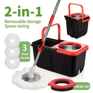 Mop And Bucket Set with 360° Rotatable Mop 3 Microfiber Heads  61-Inch Adjustable Handle Efficient Cleaning Supplies
