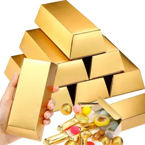 12pcs Fake Gold Bar Gift Box, Foil Treasure Chest Paper Golden Brick Casino Pirate Theme Party Candy Box, Perfect for Parties and Events