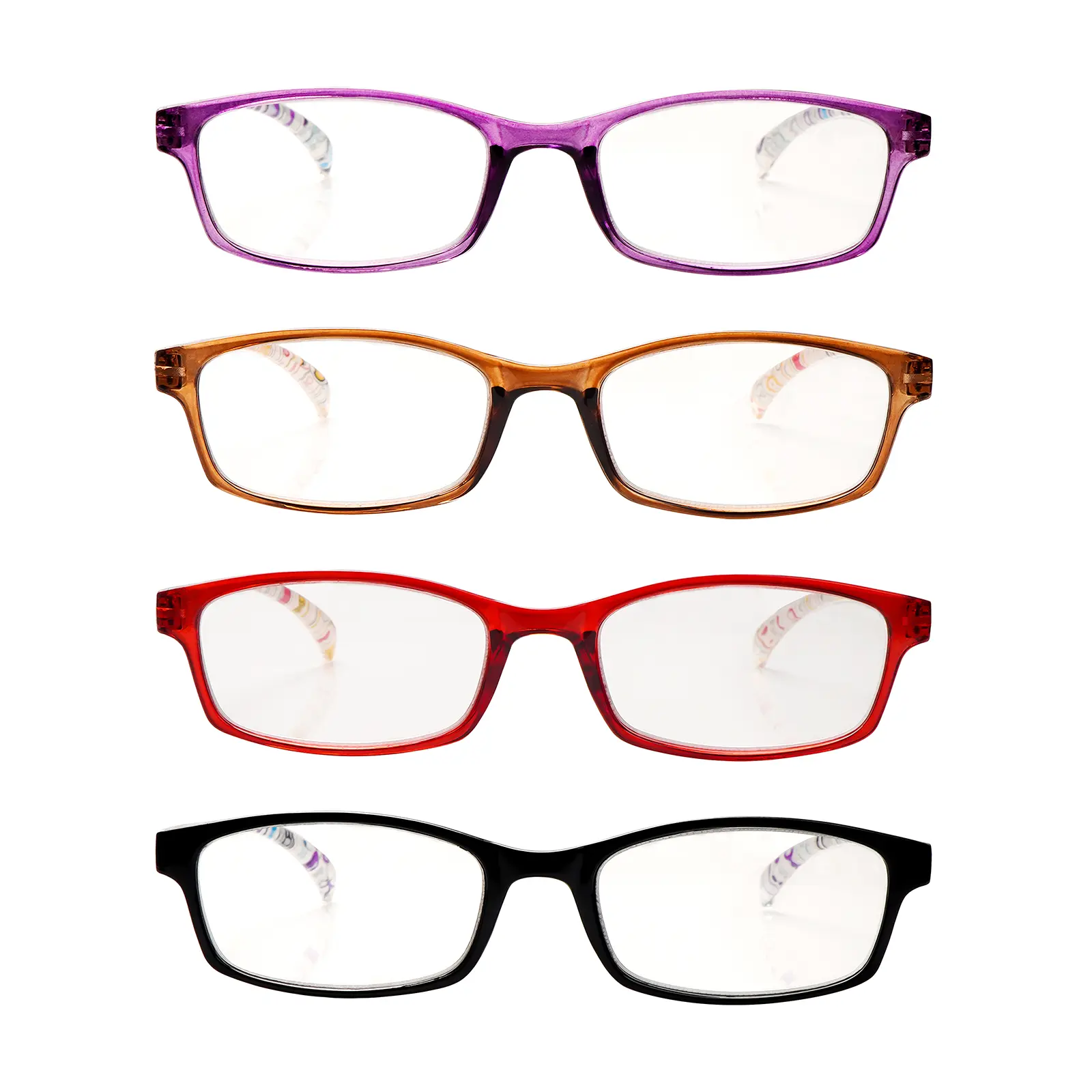 4 Pairs Unisex Reading Glasses Colorful Rectangular Frame Anti Blue Light Spring Hinge Eyeglasses for Daily Use