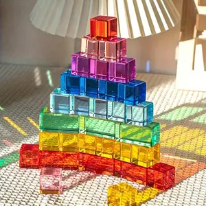 Acrylic high transparent building blocks Cube Rainbow Building blocks Puzzle toy Creative transparent Gem Building Blocks toy (color random)