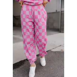 University Joggers - Rosy Daydream | Womenswear Lounge Pants Checkered | Comfy Casual Stretchy Matching | Plus Size | Dopamine