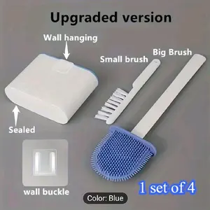 1 Set of 4 RV Toilet Brushes with Wall Mount: Soft Brush Head, Long Handle and Extra Small Brush for Home Cleaning-RV Bathroom Essential