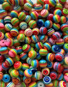 12mm Mixed Striped Beads, Round, Loose, 0.47 inches, Chunky, Gumball