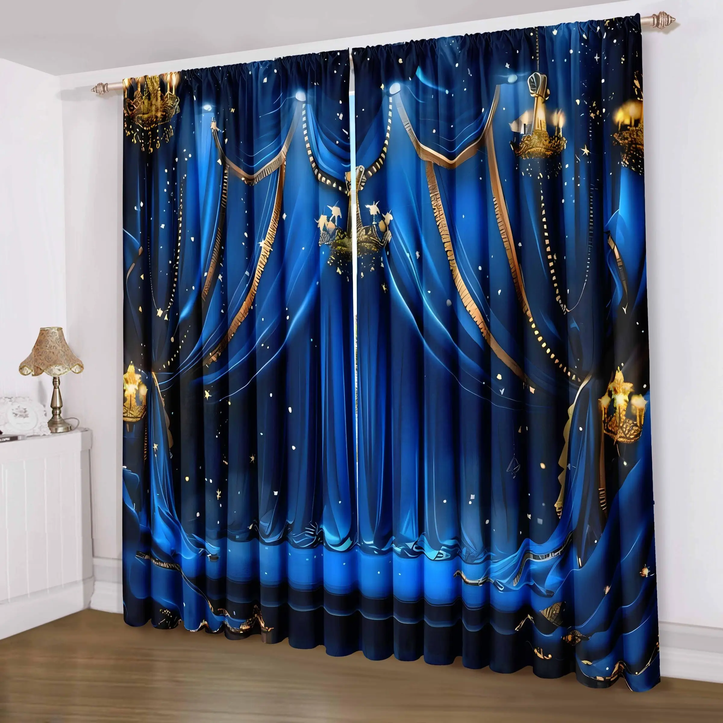 Stage Cloth Pattern Curtain, 2 Counts/set Elegant Window Curtain, Window Drapes for Home Living Room Bedroom Decor