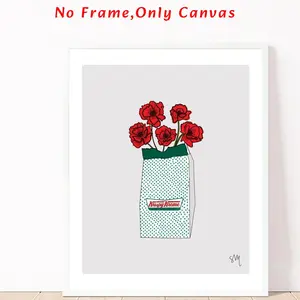 Vintage Flowers in Vase Pattern Unframed Painting, Watercolor Floral Design, Floral Boho Print, Flower & Vase Wall Art, Wall Decor for Home Living Room Bedroom Study Room, Ornaments