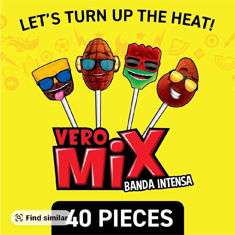 Vero Banda Fuego Mix Assorted Chili Lollipops, 40 Count Bag Mexican Candy Dulces Mexicanos Candies Spicy Sweet Sugar Snack