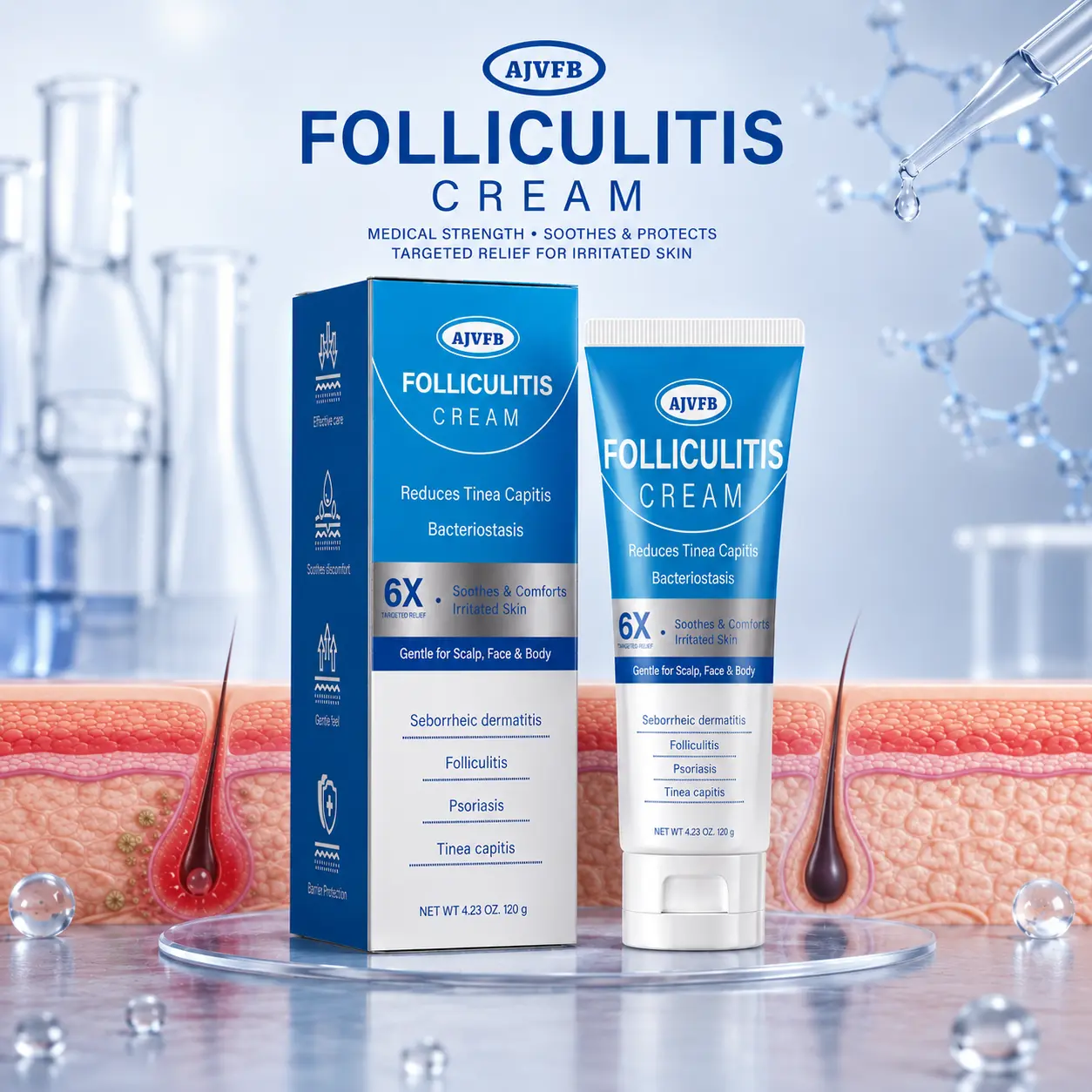 Folliculitis & Seborrheic Dermatitis Cream, Soothing Botanical Herbal Scalp Care for Itchy Scalp Relief, for Face & Body, 120g, Haircare, Scalp Care Routine