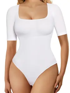 Women's Shapewear High Compression Bodysuit Short Sleeve Top, Seamless High Elasticity Waist and Abdomen Sculpting, Breathable Lightweight Smooth Fabric, Faja Compression Shapewear