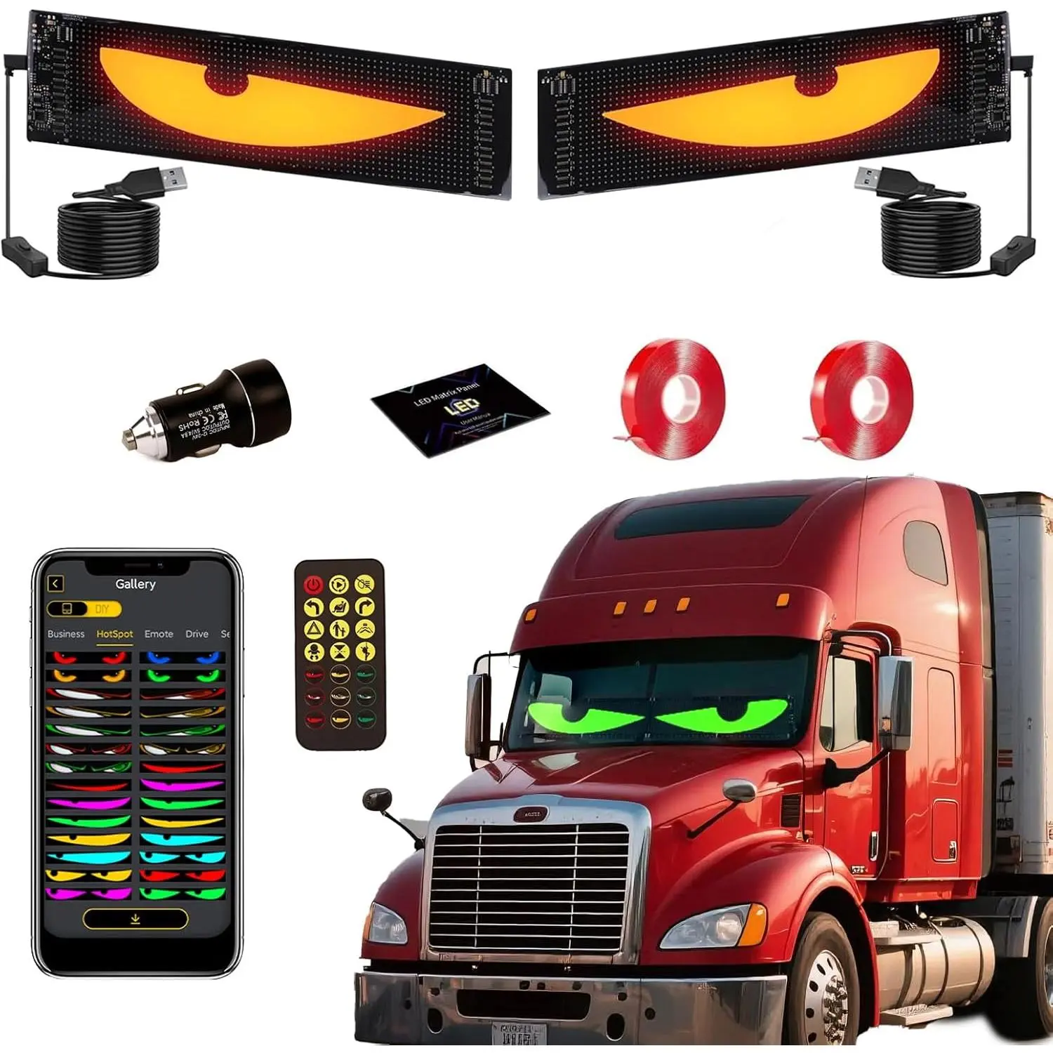 2PCS LED Devil Eyes Car Light Bars - 4.7in-23.6in, Remote Control, USB-Powered, Easy Installation, Car Ornaments, Truck Accessories, Dashboard Decor for Men, Automotive Windshield/Dashboard Lights, Dashboard Decorations