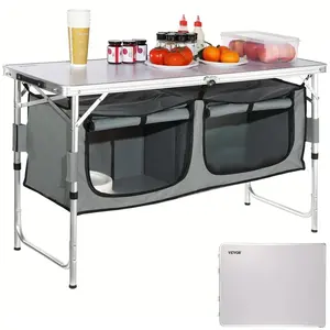 fathersdaygift VEVOR Camping Kitchen Table, Quick set-up Folding Camping Table with A Carrying Bag, 3 Adjustable Heights, MDF Camping Table, Ideal for Outdoor Picnics, BBQs, Camping, RV Traveling