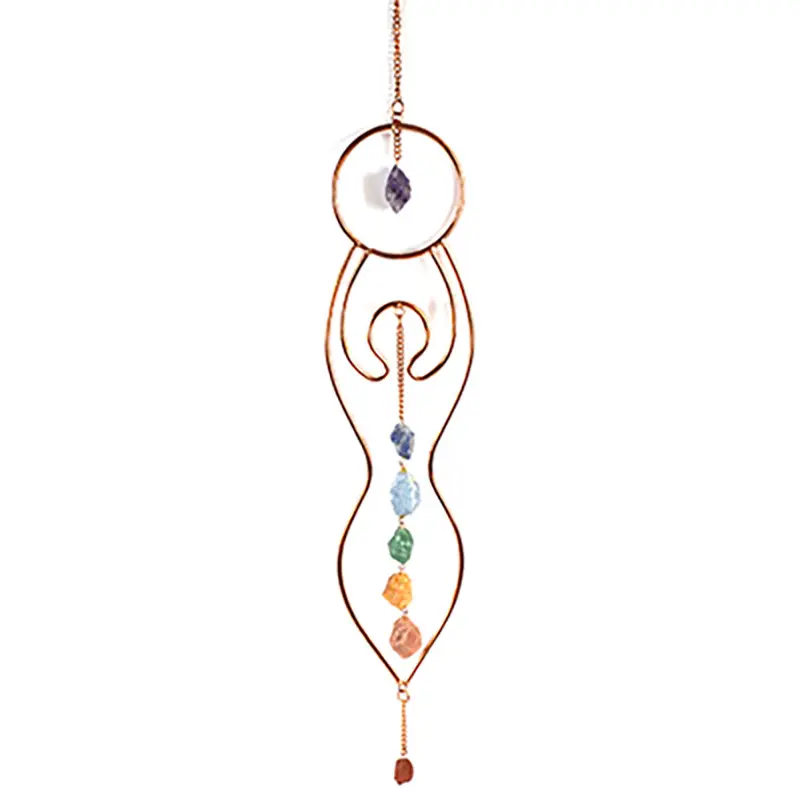 Goddess Chakra Stones Wall Hanging — 19 Inch Wire Art Spiritual, Sculpture, Altar Wall Decor