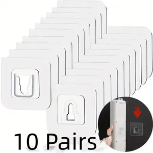 10 pairs of double-sided adhesive wall hooks, invisible and seamless wall fixators, suitable for wall storage shelves in bathrooms, kitchens, and bedrooms, multifunctional hooks
