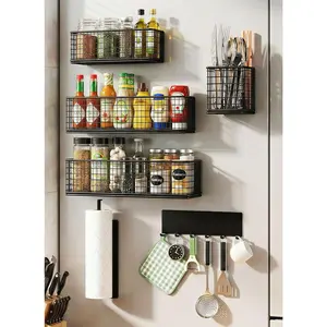 Organizer For Refrigerator,With  Rack,Hooks Paper Towel Holder Utensils Racks, For Traeger Grills Of Washing Machine Side(Black) (Black, 6-Pack)