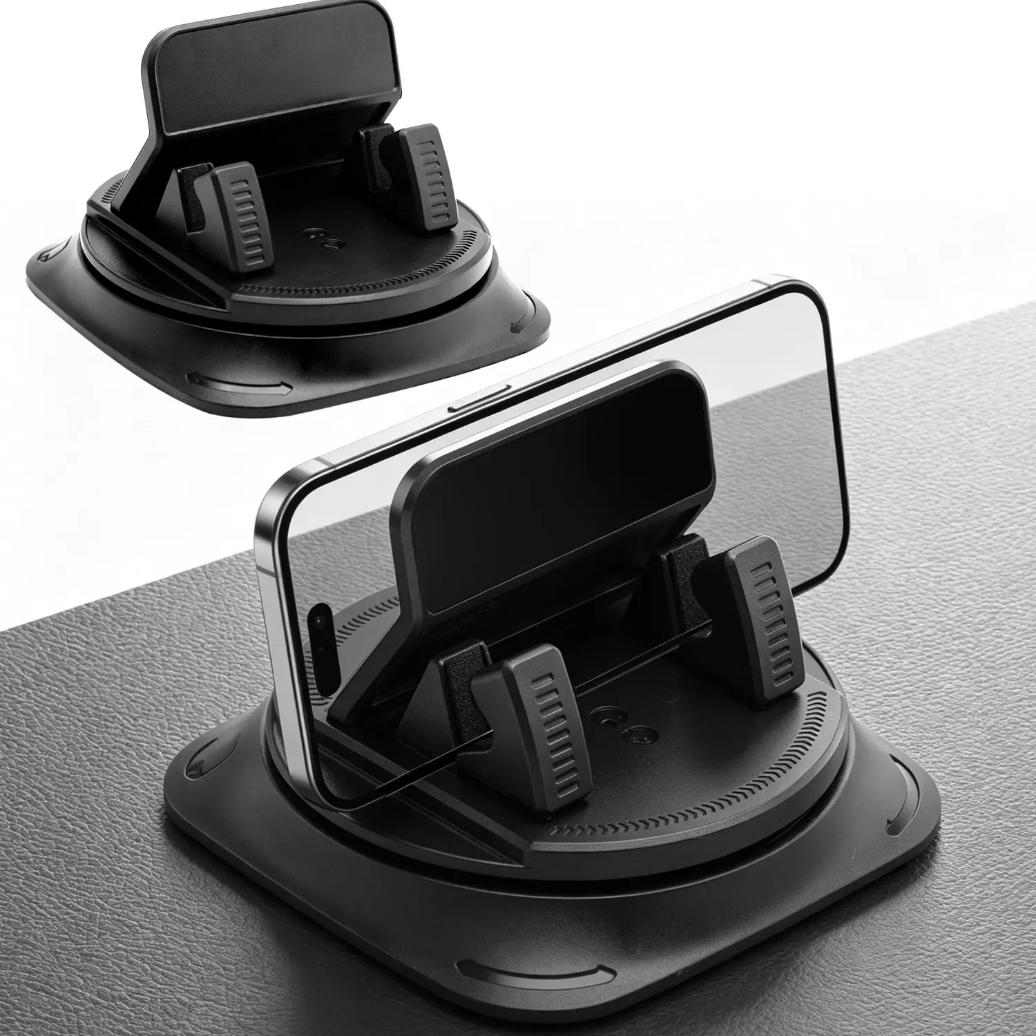 360 Degree Rotation Dashboard Phone Holder for Car, Anti-Slip Grips & One-Hand Operation Car Cell Phone Mount with Adjustable Spring Clip, Compatible with iPhone Samsung All Smartphones