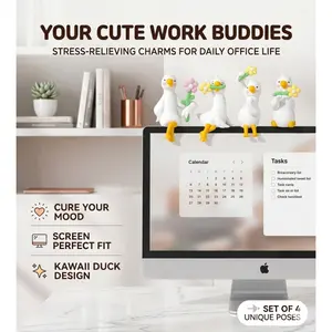 Set of 4 Cute Duck Monitor Decor Desk Buddy Kawaii Resin Figurines Funny Office Workstation Accessories Anxiety Relief Gifts Coworker Party Favors